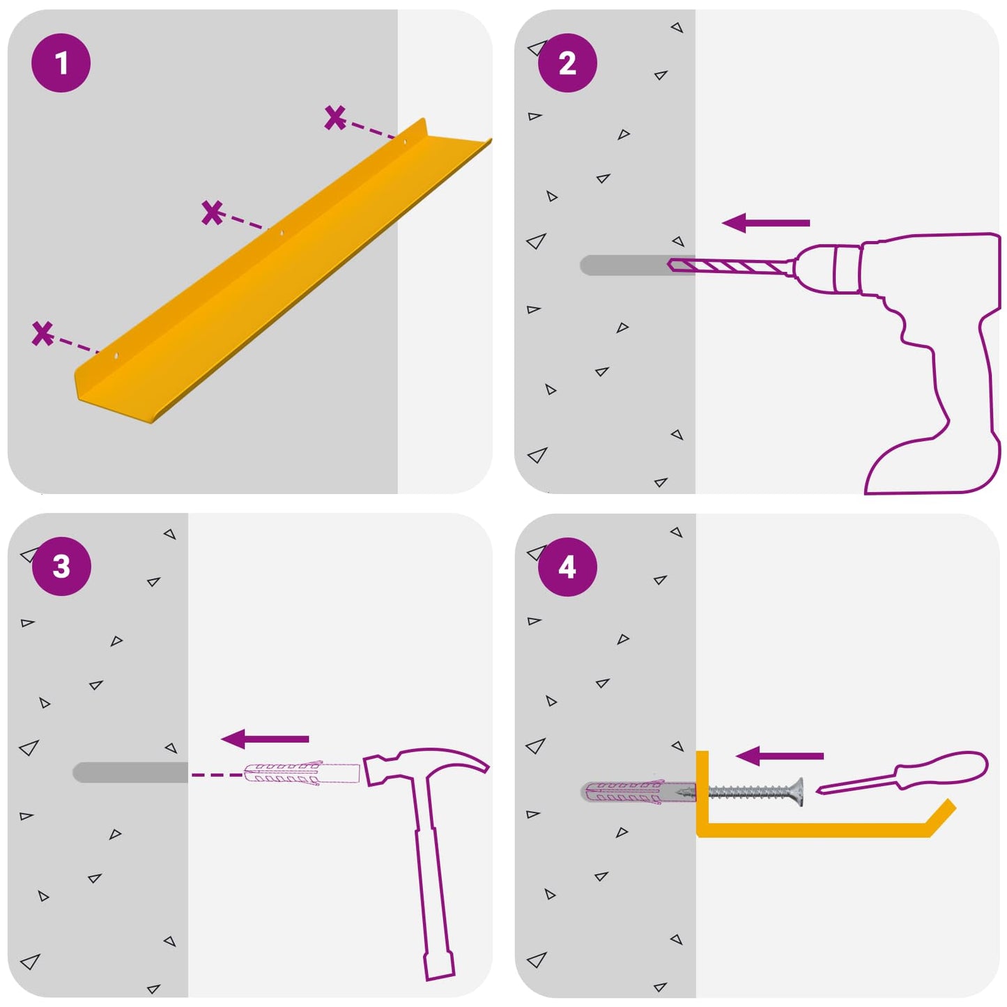 Floating Shelf 4 pcs Mustard Yellow 60 x 9 x 2.5 cm Steel