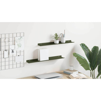 Floating Shelf 2 pcs Olive Green 60 x 8.5 x 2.5 cm Steel