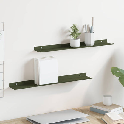 Floating Shelf 2 pcs Olive Green 60 x 8.5 x 2.5 cm Steel