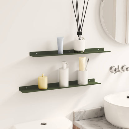 Floating Shelf 2 pcs Olive Green 60 x 8.5 x 2.5 cm Steel
