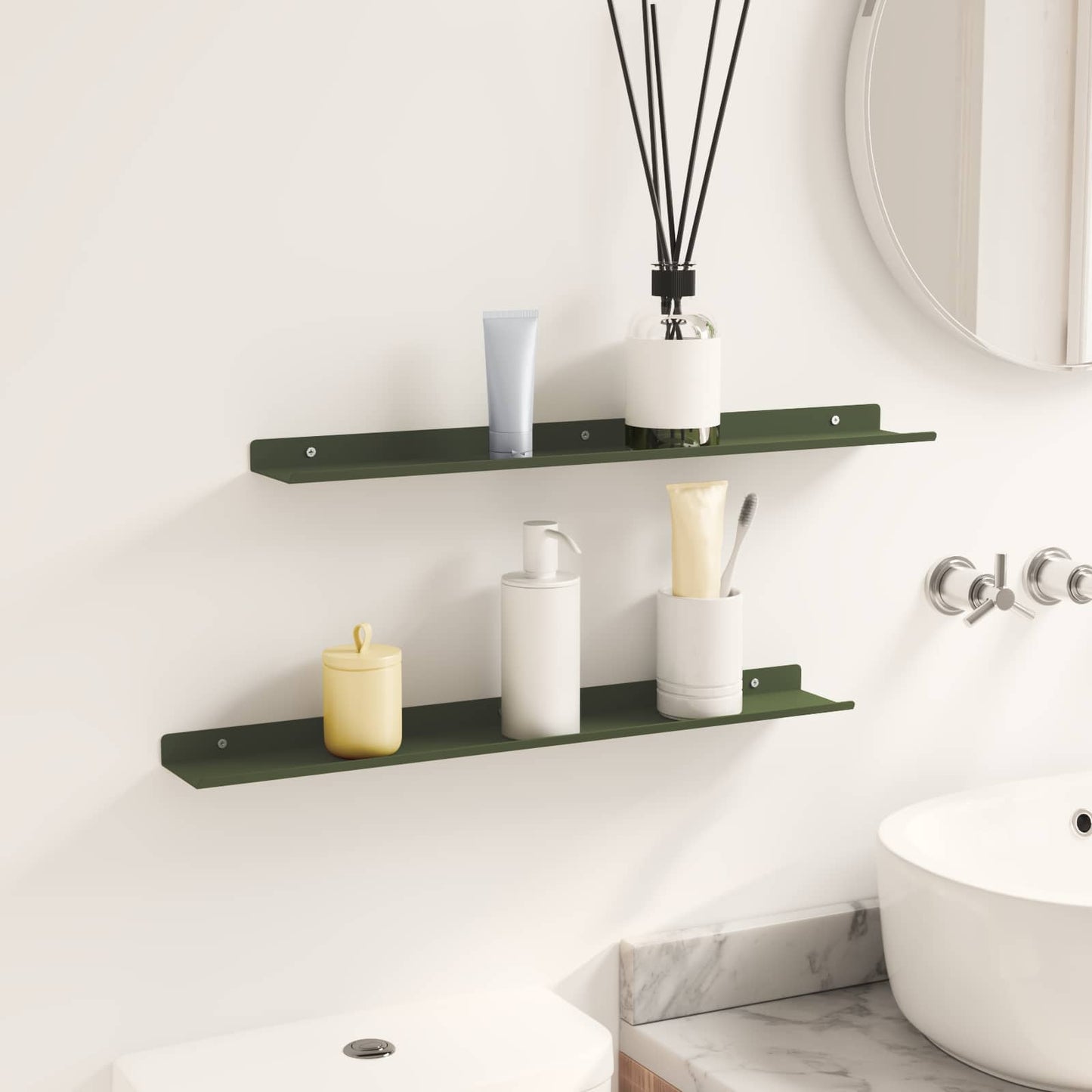 Floating Shelf Wall-Mounted 2 pcs Olive Green 60 x 8.5 x 2.5 cm