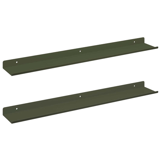 Floating Shelf 2 pcs Olive Green 60 x 8.5 x 2.5 cm Steel