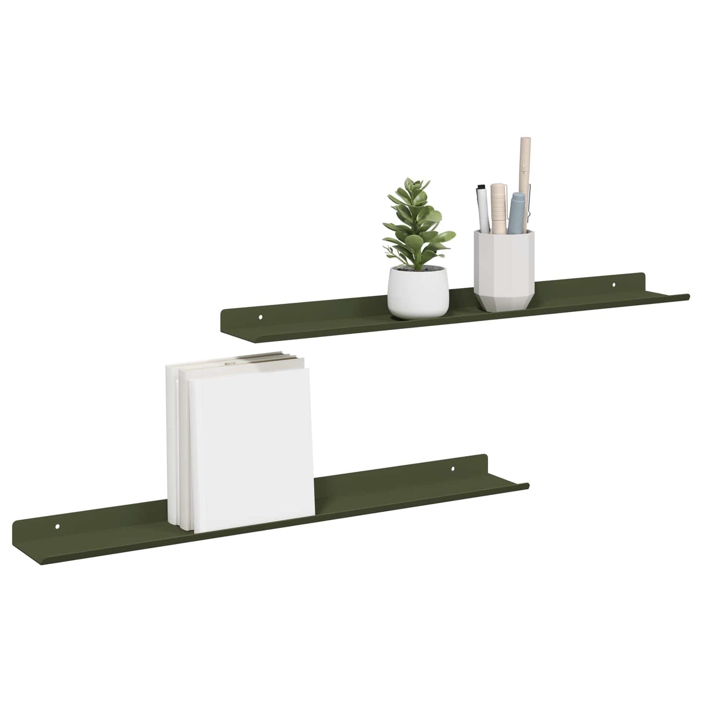 Floating Shelf 2 pcs Olive Green 60 x 8.5 x 2.5 cm Steel