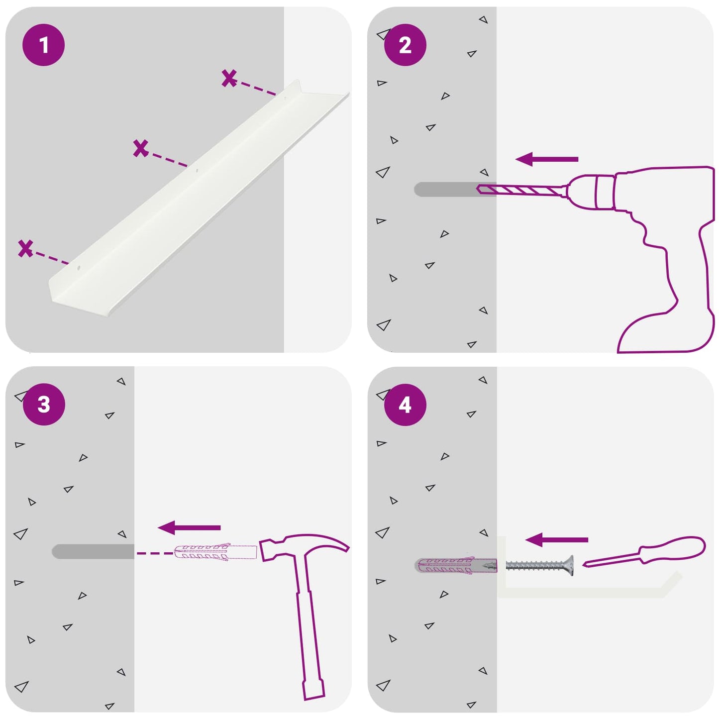 Floating Shelf Wall-mounted 2 pcs White 60 x 9 x 2.5 cm Steel