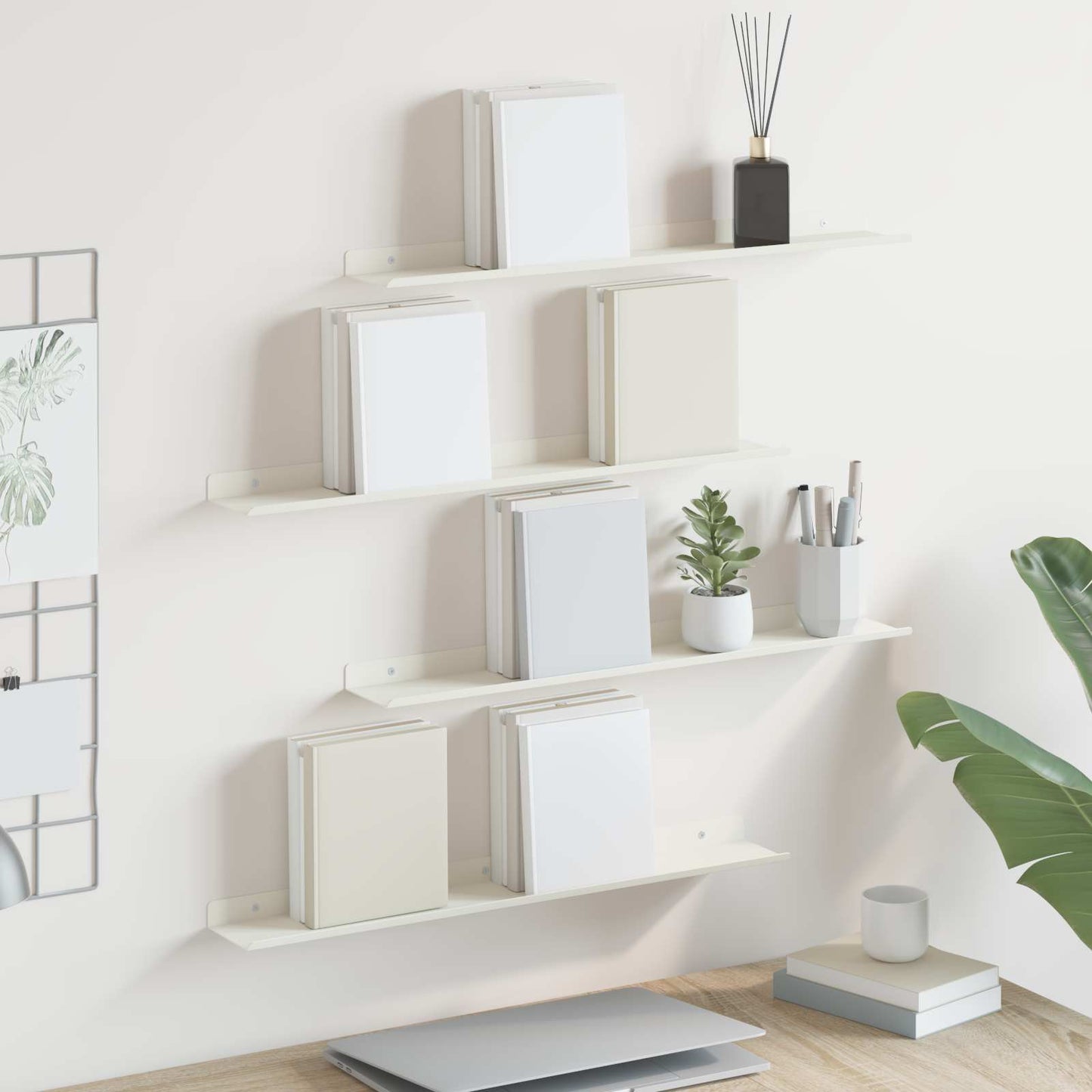 Floating Shelf Wall-mounted 4 pcs White 60 x 9 x 2.5 cm Steel
