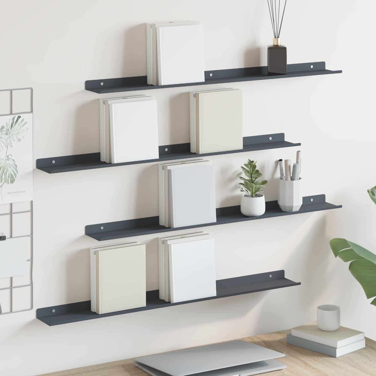 Floating Shelf 4 pcs Anthracite 80 x 9 x 2.5 cm Steel