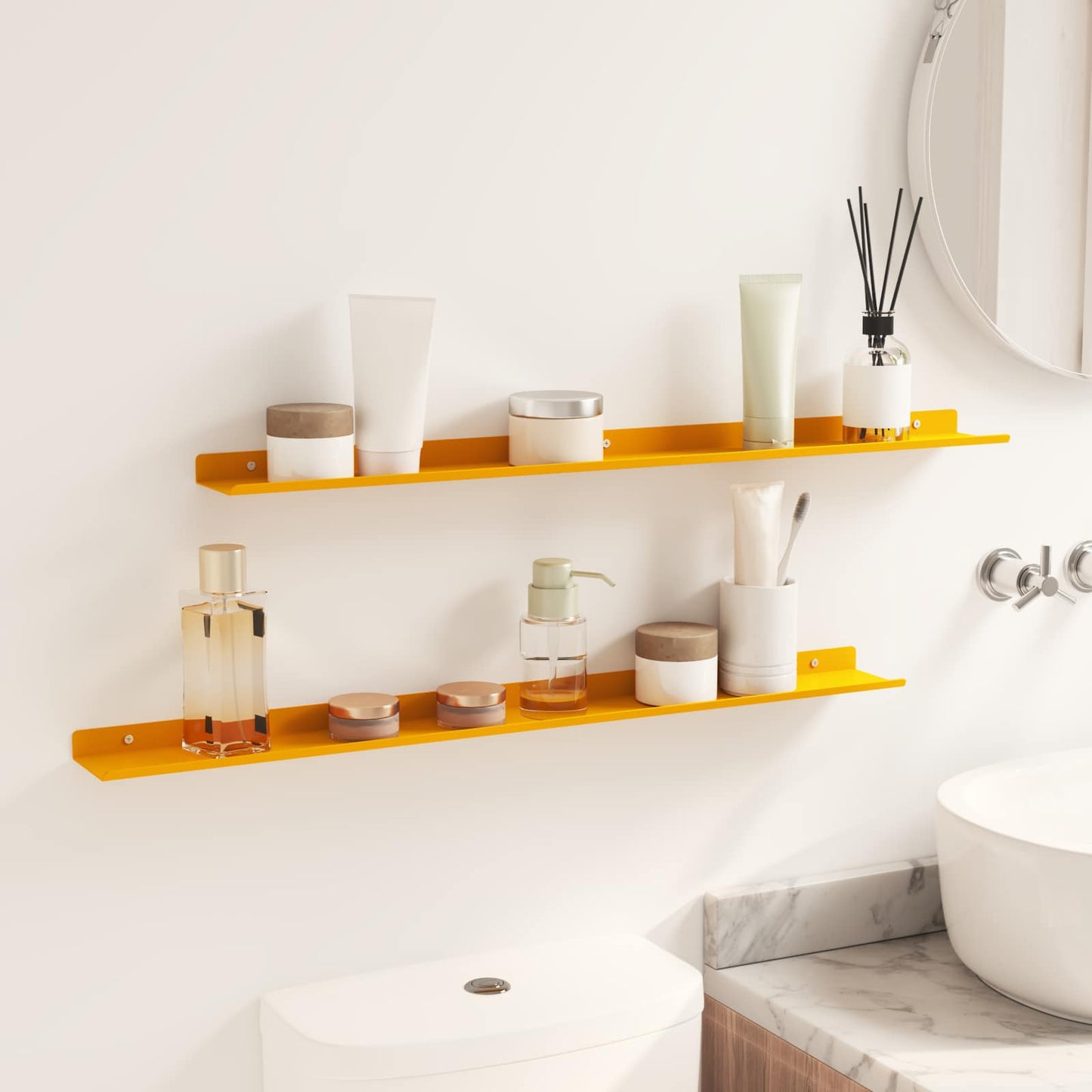 Floating Shelf 2 pcs Mustard Yellow 80 x 9 x 2.5 cm Steel