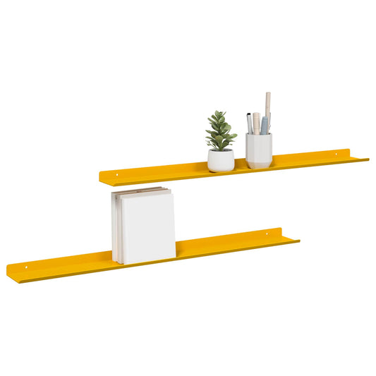 Floating Shelf 2 pcs Mustard Yellow 80 x 9 x 2.5 cm Steel
