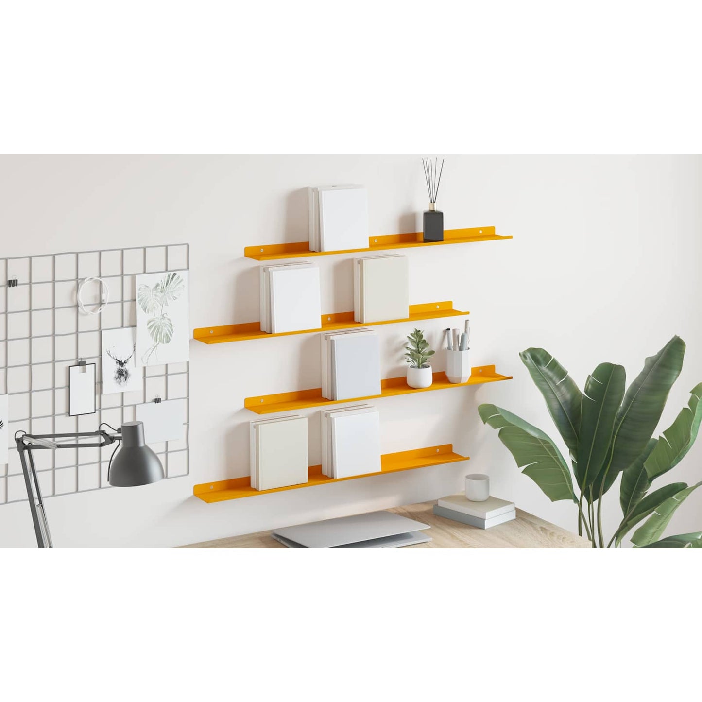Floating Shelf 4 pcs Mustard Yellow 80 x 9 x 2.5 cm Steel