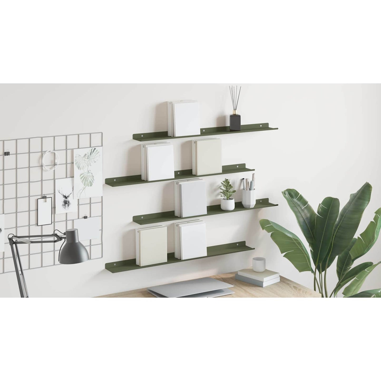 Floating Shelf 4 pcs Olive Green 80 x 9 x 2.5 cm Steel