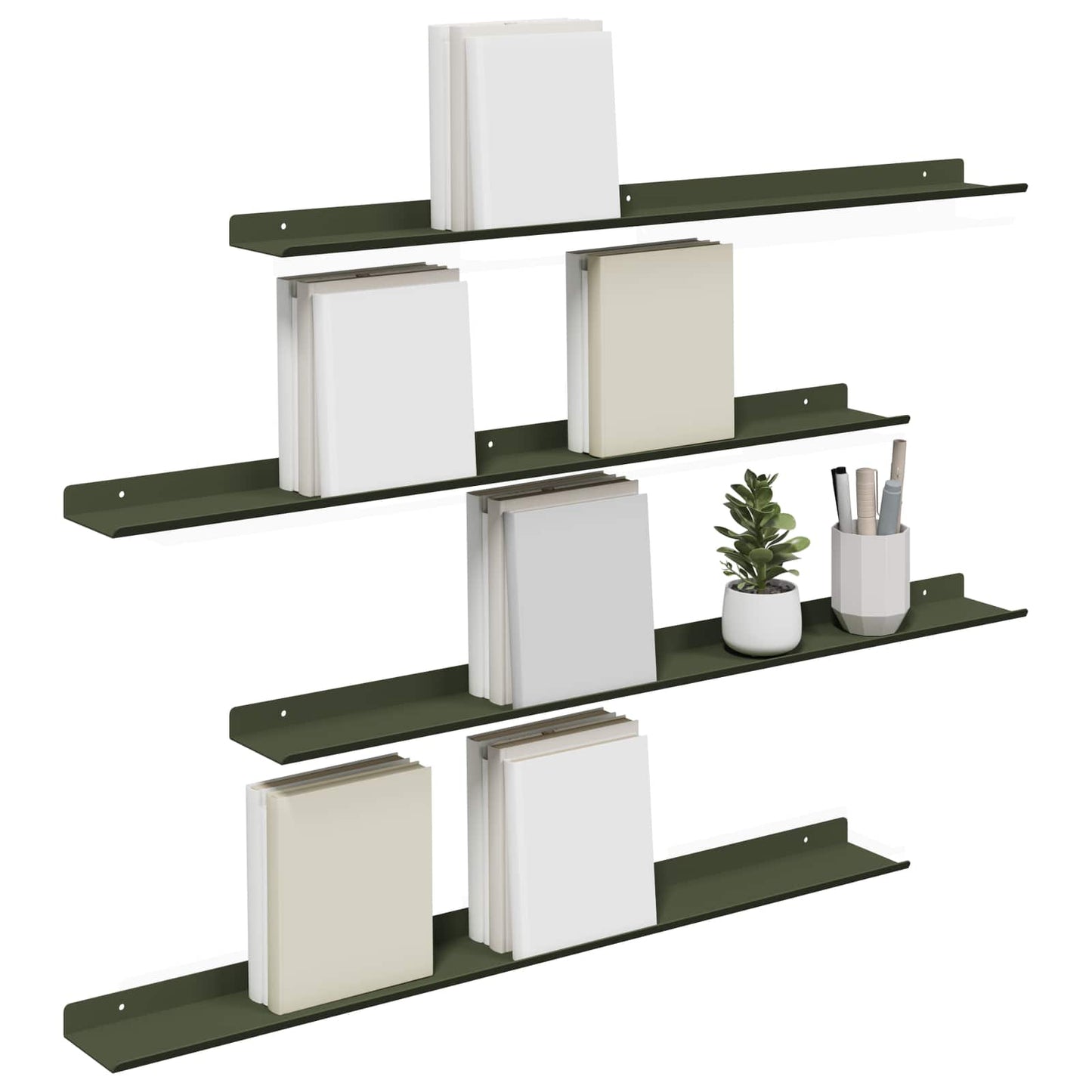 Floating Shelf 4 pcs Olive Green 80 x 9 x 2.5 cm Steel