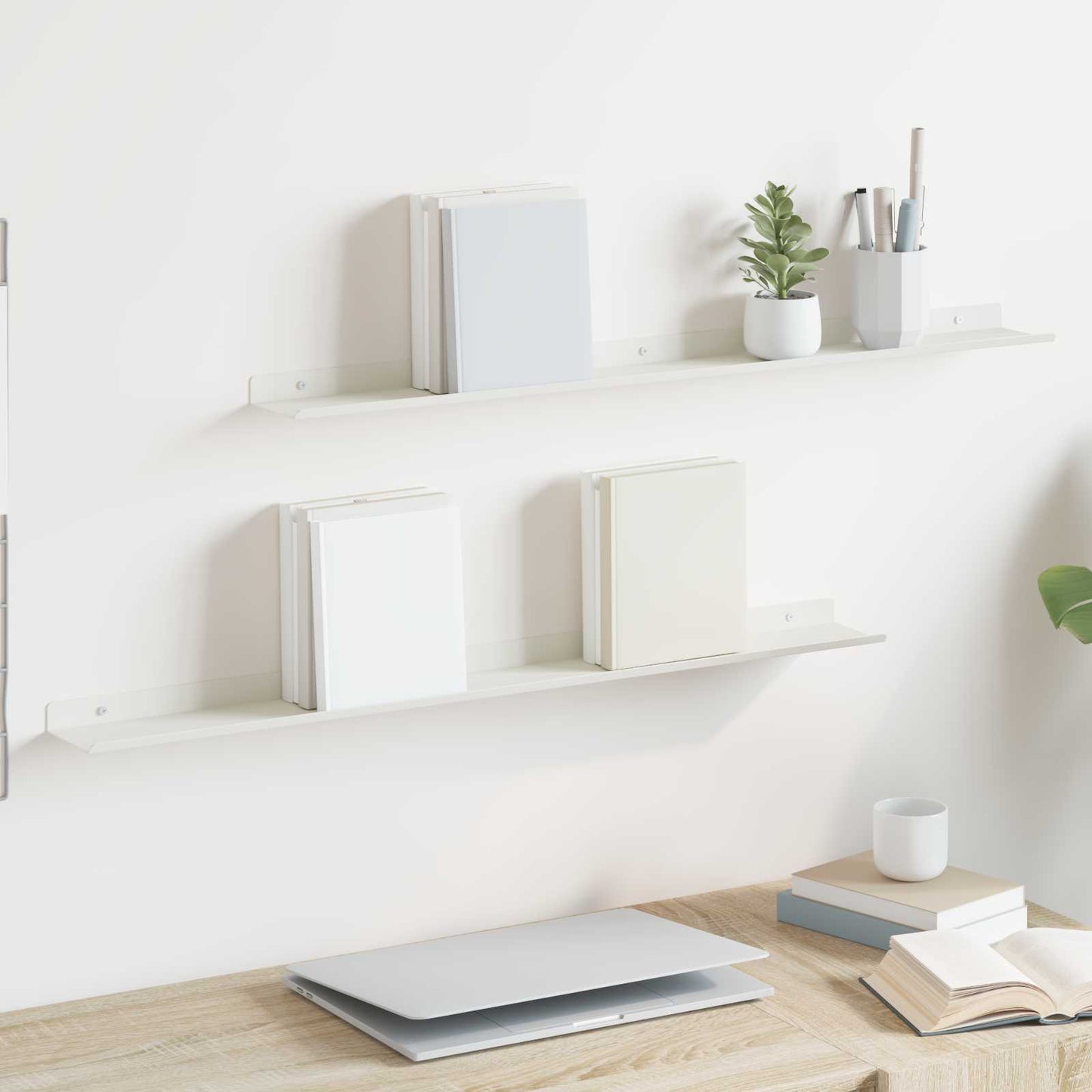 Floating Shelf Wall-mounted 2 pcs White 80 x 9 x 2.5 cm Steel