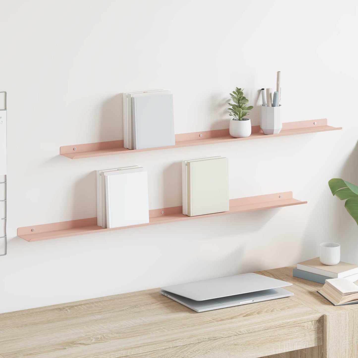 Floating Shelf Wall-Mounted 2 pcs Pink 100 x 9 x 2.5 cm Steel