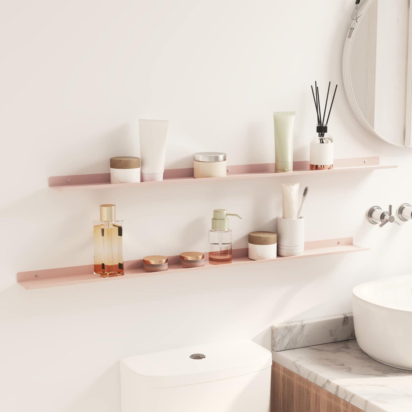 Floating Shelf Wall-mounted 2 pcs Pink 100 x 9 x 2.5 cm Steel