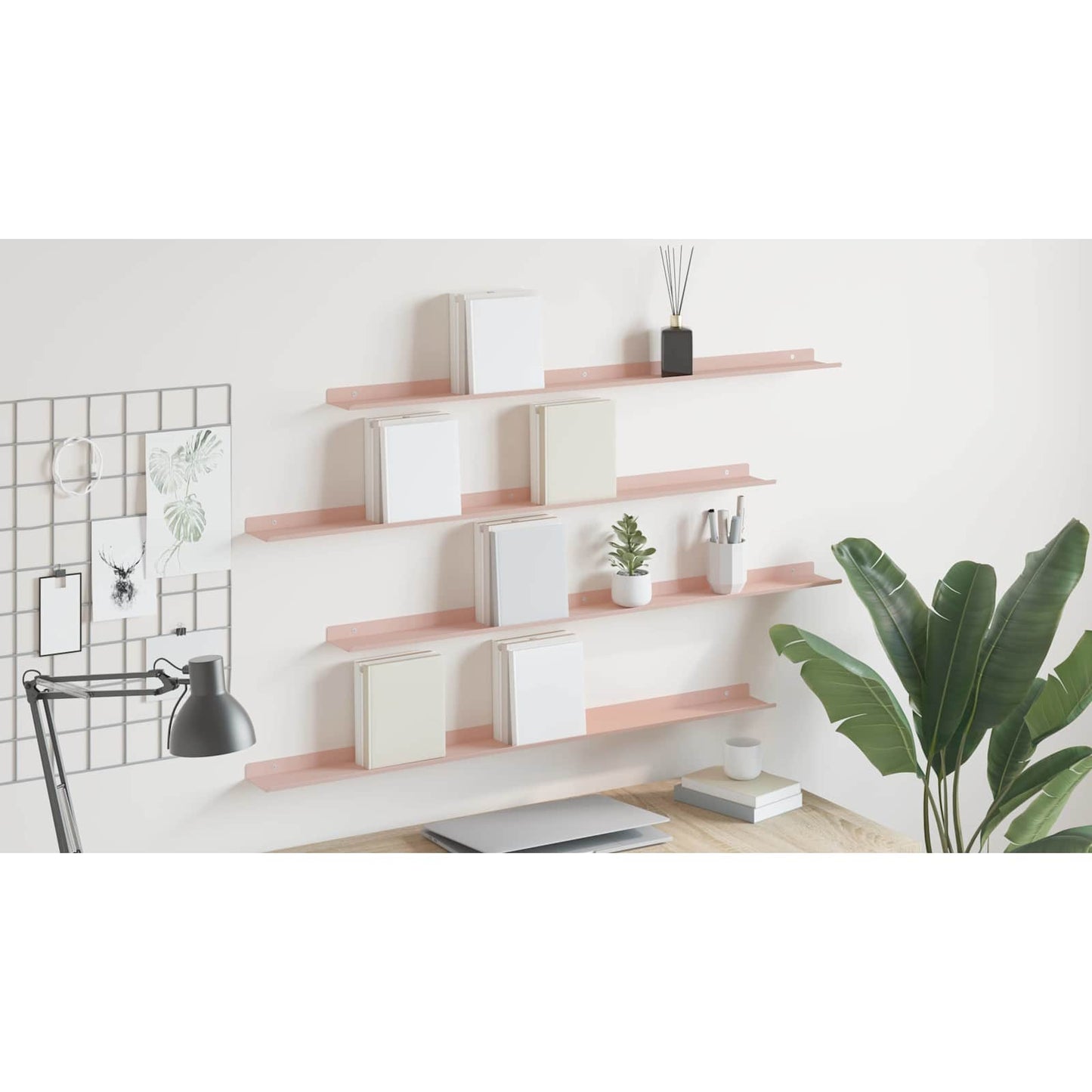 Floating Shelf Wall-mounted 4 pcs Pink 100 x 9 x 2.5 cm Steel