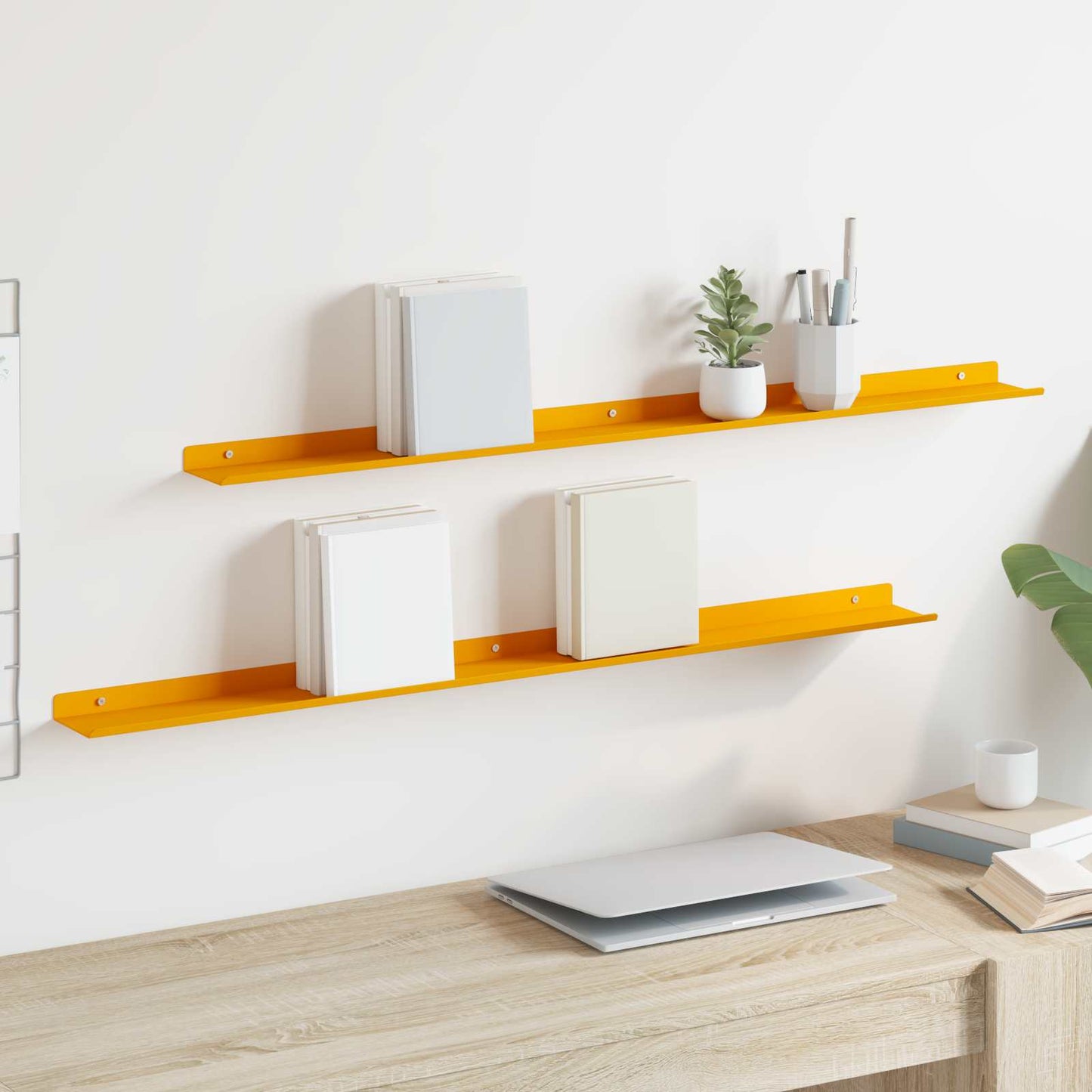 Floating Shelf Wall-Mounted 2 pcs Mustard Yellow Steel