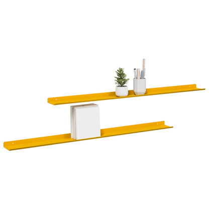 Floating Shelf 2 pcs Mustard Yellow 100 x 9 x 2.5 cm Steel