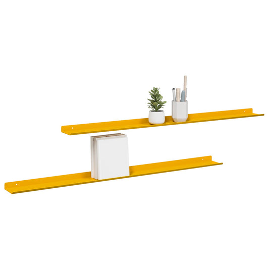 Floating Shelf 2 pcs Mustard Yellow 100 x 9 x 2.5 cm Steel
