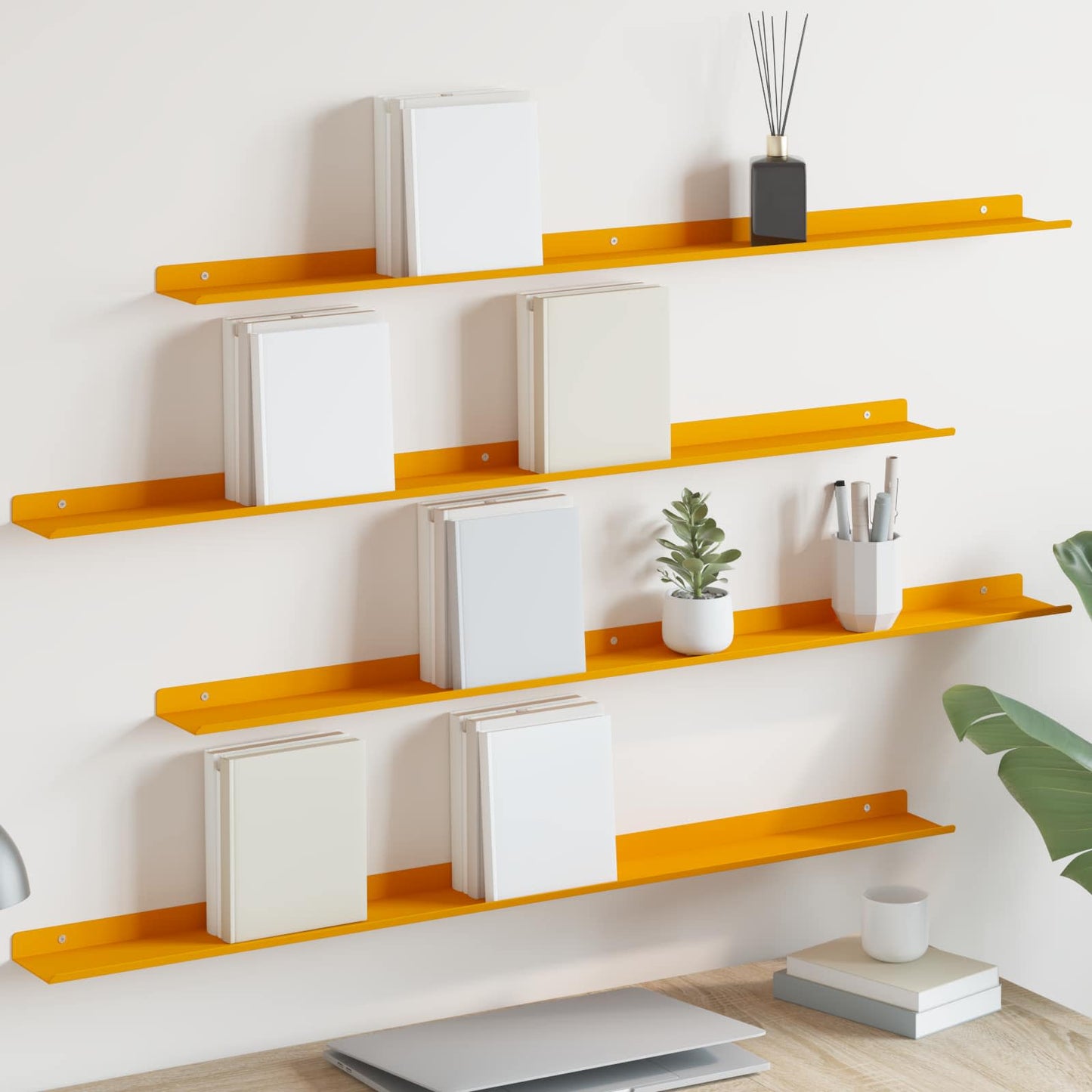 Floating Shelf Wall-Mounted 4 pcs Mustard Yellow Steel