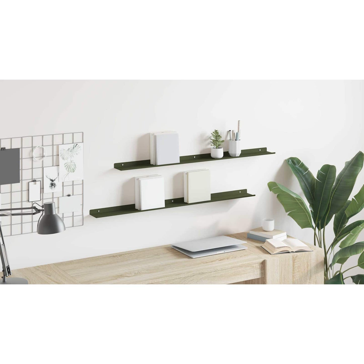 Floating Shelf 2 pcs Olive Green 100 x 9 x 2.5 cm Steel