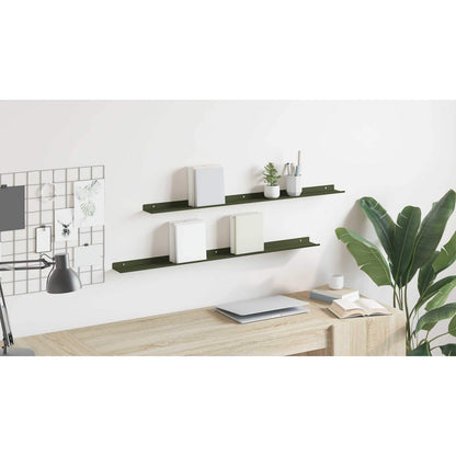 Floating Shelf 2 pcs Olive Green 100 x 9 x 2.5 cm Steel