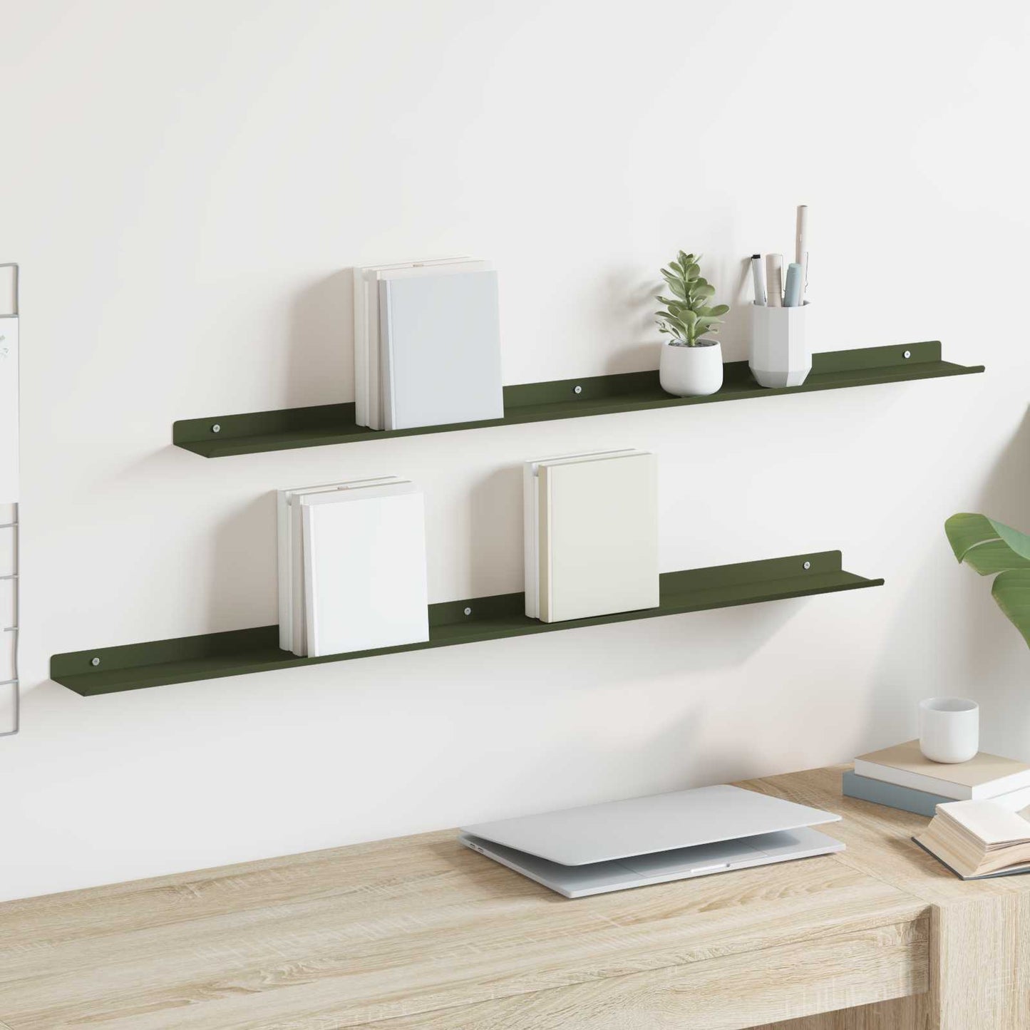 Floating Shelf 2 pcs Olive Green 100 x 9 x 2.5 cm Steel