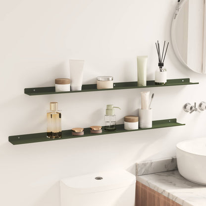 Floating Shelf 2 pcs Olive Green 100 x 9 x 2.5 cm Steel