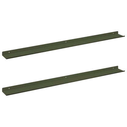 Floating Shelf 2 pcs Olive Green 100 x 9 x 2.5 cm Steel