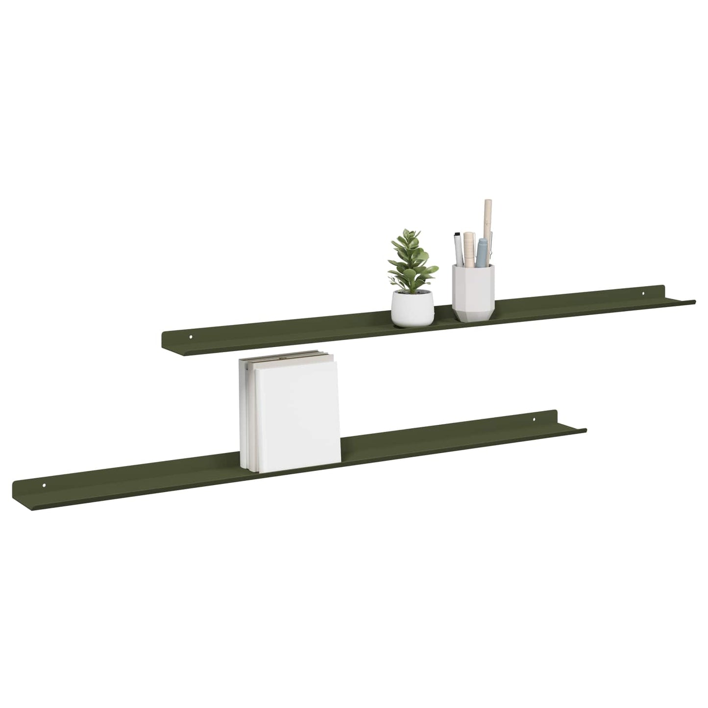 Floating Shelf 2 pcs Olive Green 100 x 9 x 2.5 cm Steel
