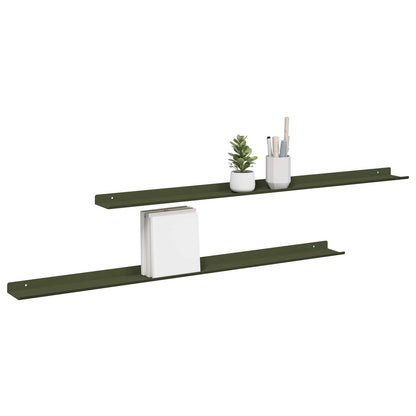 Floating Shelf 2 pcs Olive Green 100 x 9 x 2.5 cm Steel
