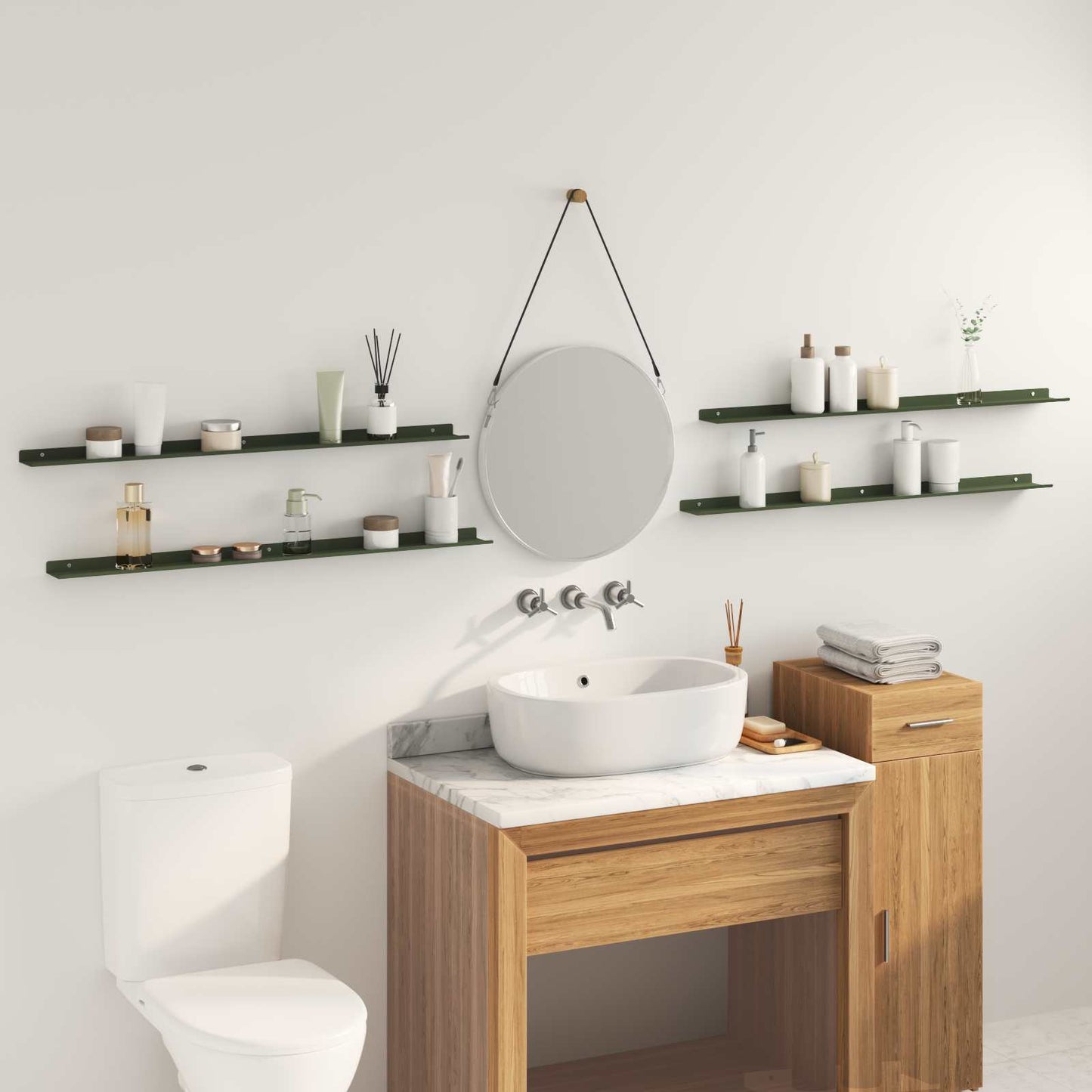 Floating Shelf 4 pcs Olive Green 100 x 9 x 2.5 cm Steel