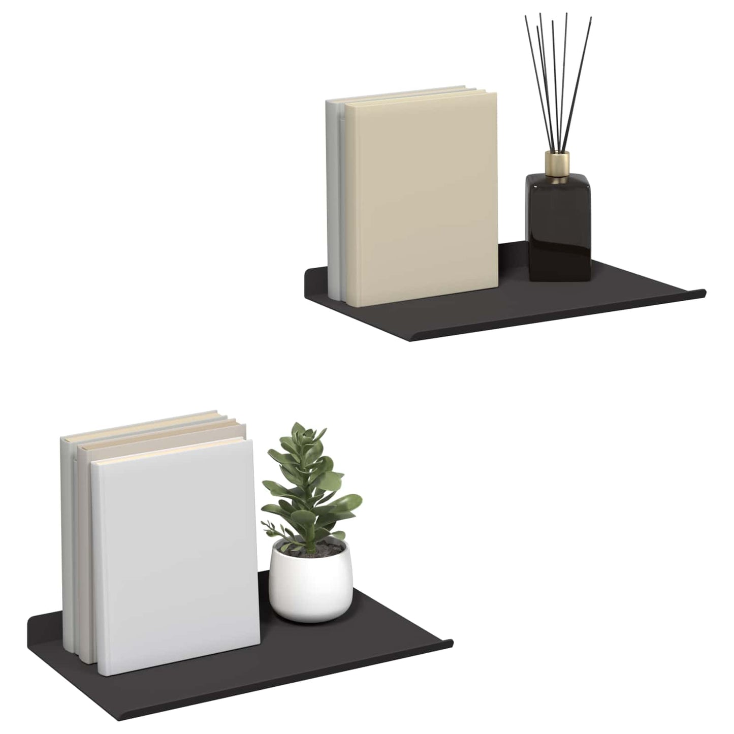 Floating Shelf 2 pcs Black 30 x 17.5 x 2.5 cm Steel