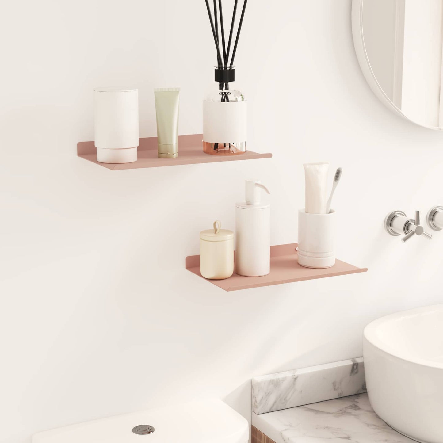 Floating Shelf Wall-mounted 2 pcs Pink 30 x 18 x 2.5 cm Steel