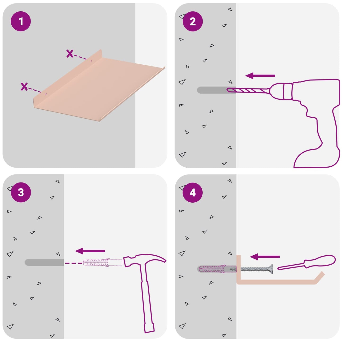 Floating Shelf Wall-mounted 2 pcs Pink 30 x 18 x 2.5 cm Steel