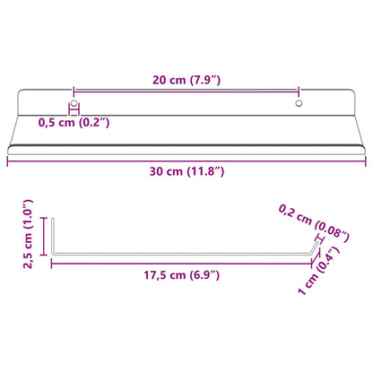 Floating Shelf Wall-mounted 2 pcs Pink 30 x 18 x 2.5 cm Steel