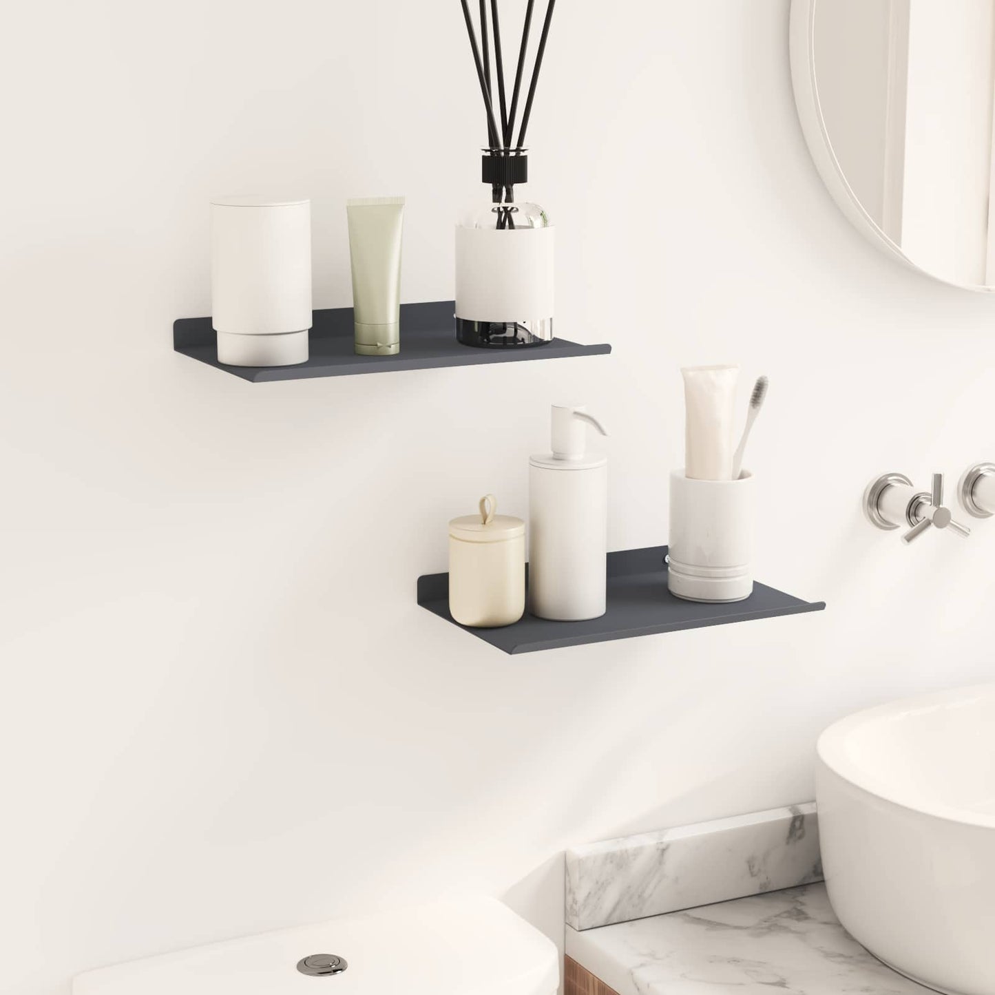 Floating Shelf 2 pcs Anthracite 30 x 18 x 2.5 cm Steel