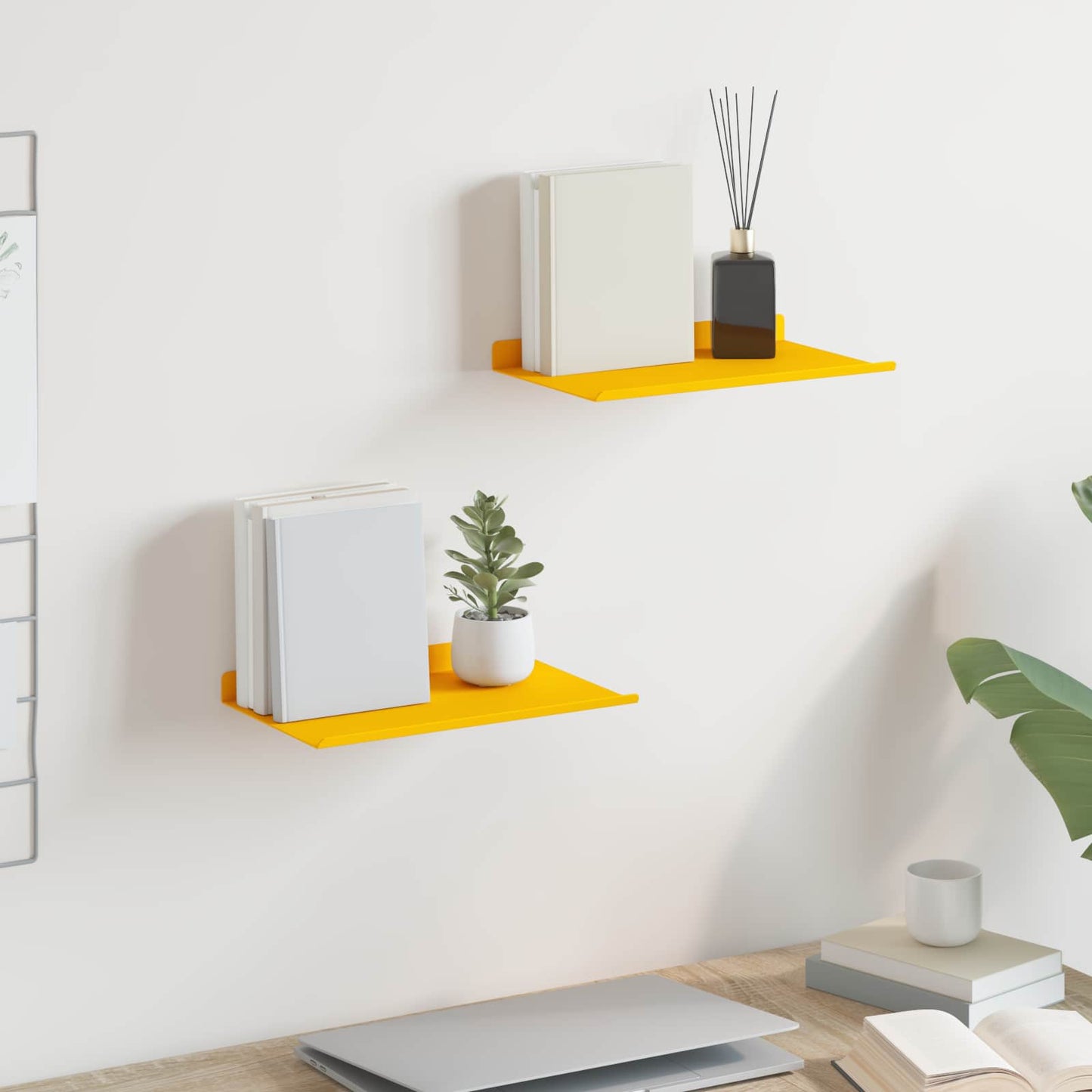 Floating Shelf 2 pcs Mustard Yellow 30 x 18 x 2.5 cm Steel