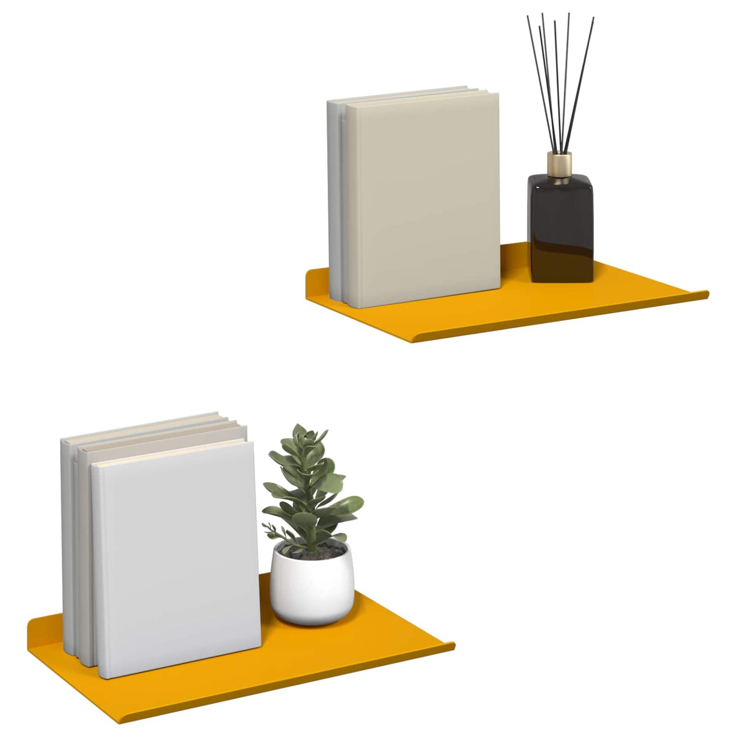 Floating Shelf 2 pcs Mustard Yellow 30 x 18 x 2.5 cm Steel