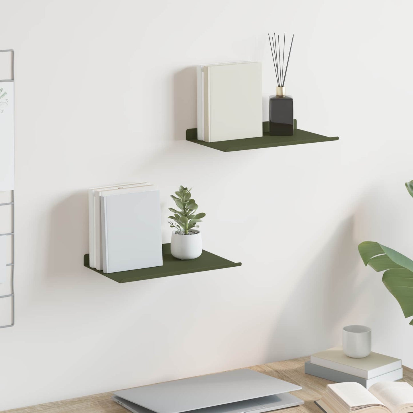 Floating Shelf 2 pcs Olive Green 30 x 18 x 2.5 cm Steel