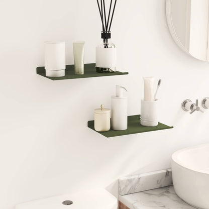Floating Shelf 2 pcs Olive Green 30 x 18 x 2.5 cm Steel