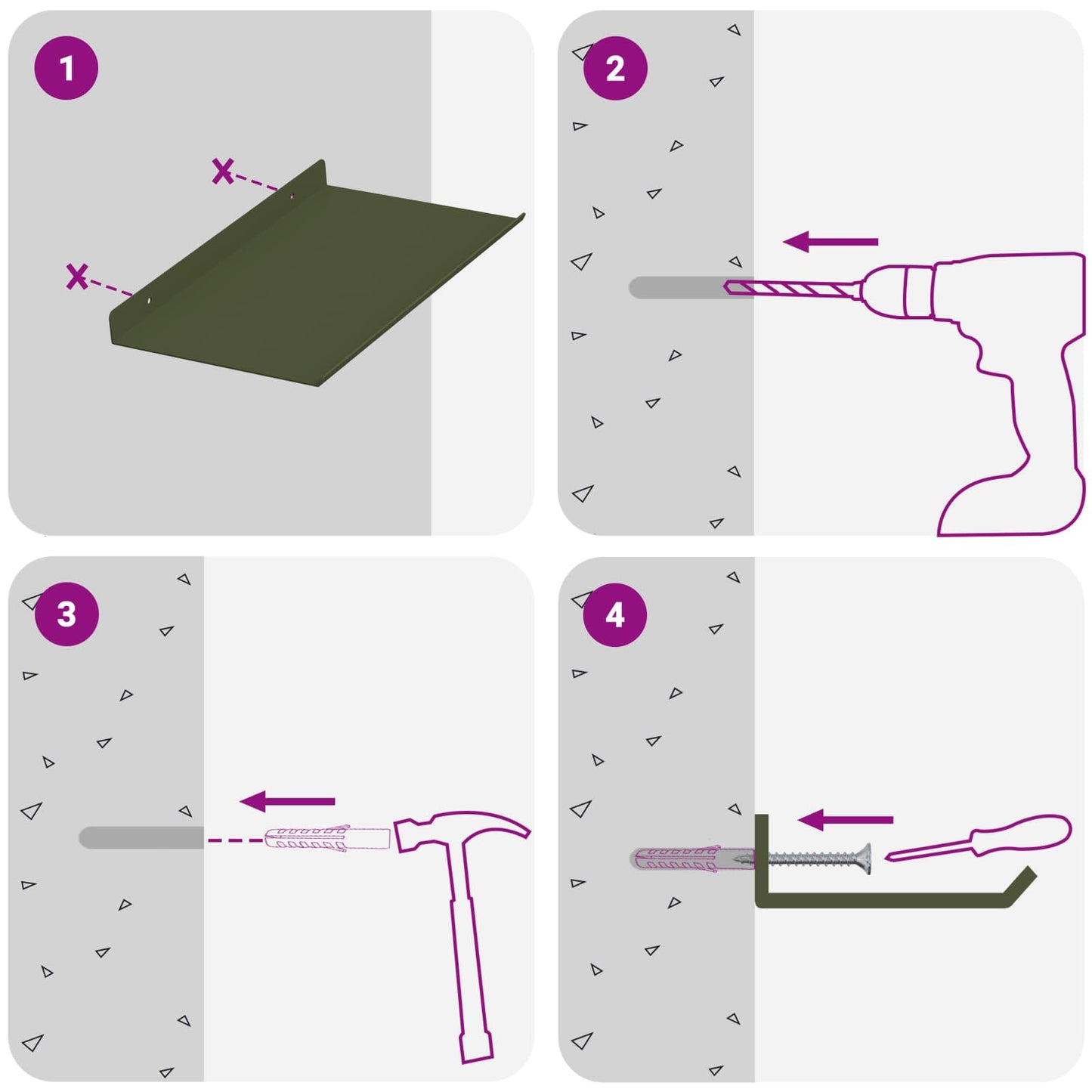 Floating Shelf 2 pcs Olive Green 30 x 18 x 2.5 cm Steel