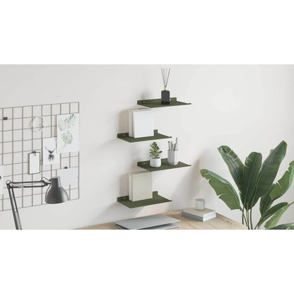 Floating Shelf 4 pcs Olive Green 30 x 18 x 2.5 cm Steel