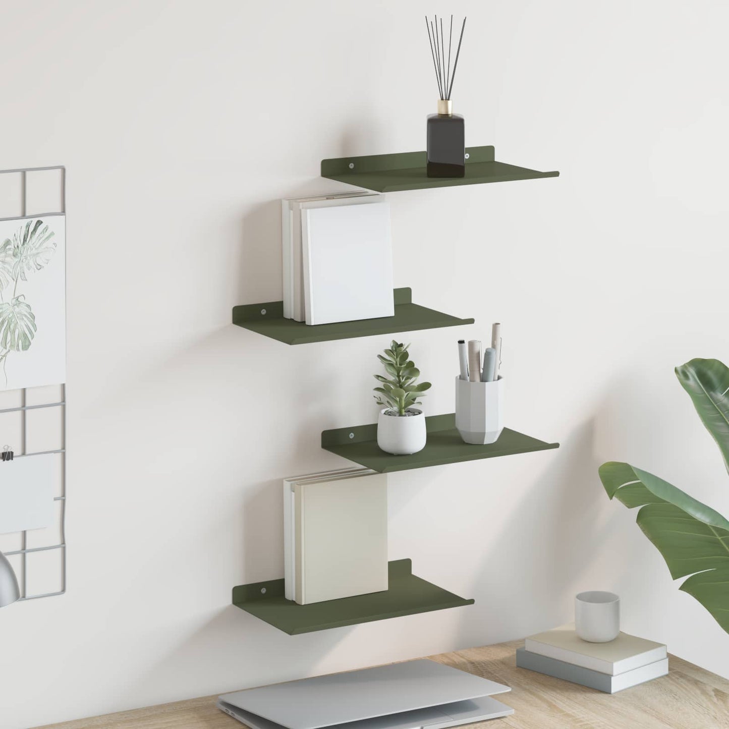 Floating Shelf Wall-Mounted 4 pcs Olive Green 30 x 18 x 2.5 cm