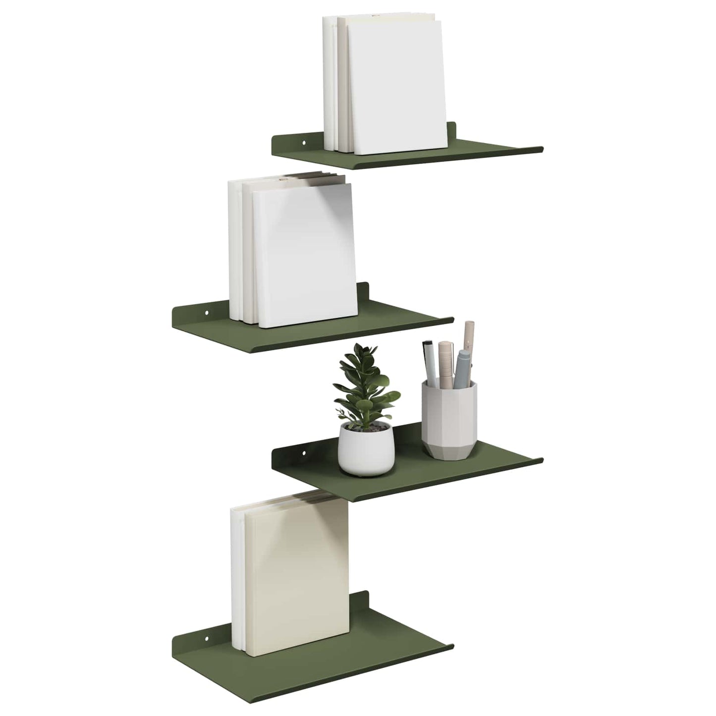 Floating Shelf 4 pcs Olive Green 30 x 18 x 2.5 cm Steel