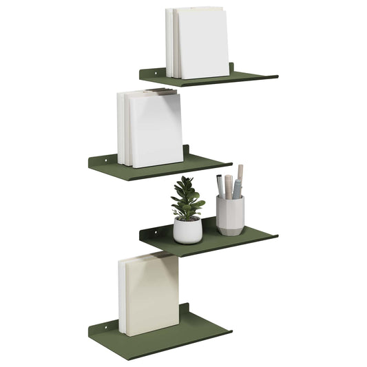 Floating Shelf 4 pcs Olive Green 30 x 18 x 2.5 cm Steel