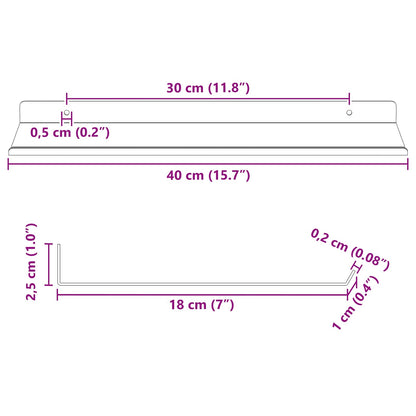 Floating Shelf 2 pcs Anthracite 40 x 18 x 2.5 cm Steel