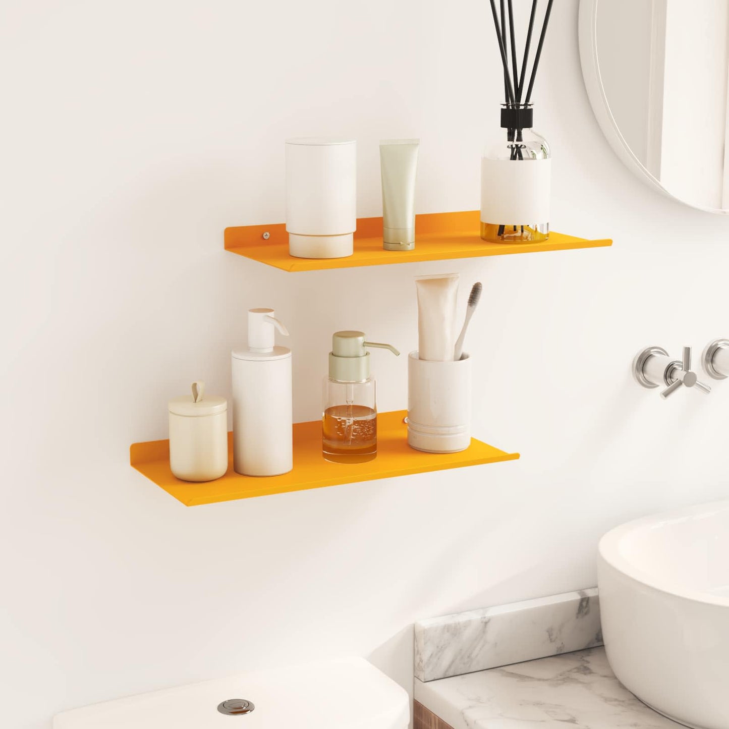 Floating Shelf 2 pcs Mustard Yellow 40 x 18 x 2.5 cm Steel