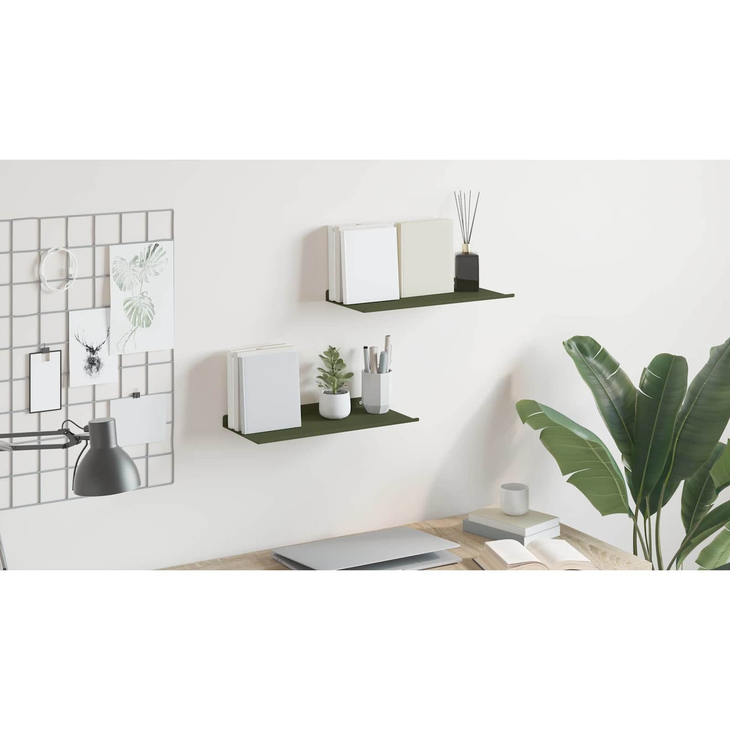 Floating Shelf 2 pcs Olive Green 40 x 18 x 2.5 cm Steel