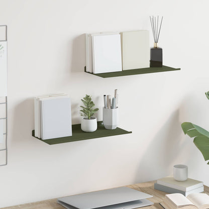Floating Shelf 2 pcs Olive Green 40 x 18 x 2.5 cm Steel