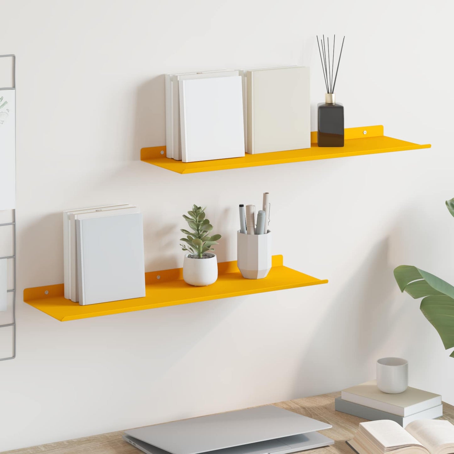 Floating Shelf 2 pcs Mustard Yellow 60 x 18 x 2.5 cm Steel